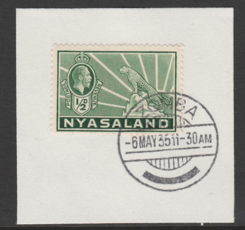 NYASALAND 1934 KG5 LEOPARD 1/2d on piece with MADAME JOSEPH  POSTMARK