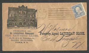 DATED 1895 COVER UTICA NY THE SATURDAY GLOBE NEWSPAPER 1c BLUE ON DROP MAIL RATE