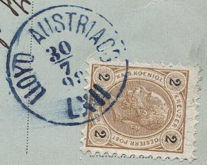 AUSTRIALLOYD 1898  PPC, Blue LLOYD AUSTRIACO LXII ship cancel of Graf Wurmbrand