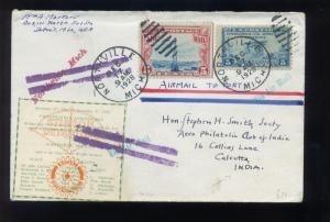 1928 Airmail Cover to CALCUTTA, INDIA W/PF Cert  (STOCK  #C11-z90)