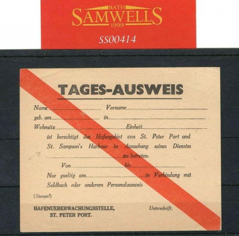 GB Channel Islands GUERNSEY WW2 Germany Occupation Card AUSWEIS Harbour SS414