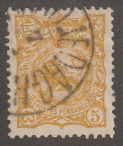 Persian Stamp, Scott#108, used hinged, 5CH, yellow, big postmark, #V-144