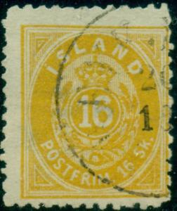 ICELAND #7 (7) 16sk yellow, used w/Reykjavik cancel, scarce stamp, Scott $625.00