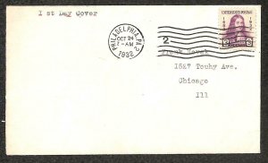 USA #724 WILLIAM PENN & 725 DANIEL WEBSTER STAMPS FIRST DAY COVERS FDC 1932