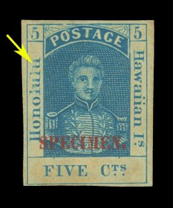 HAWAII 1868 Kamehameha III 5c blue -Line through Honolulu var Sc# 10Sa mint MH