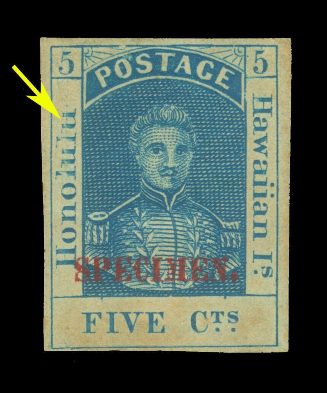 HAWAII 1868 Kamehameha III 5c blue -Line through Honolulu var Sc# 10Sa mint MH