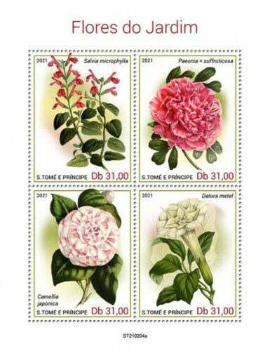 Sao Tome & Principe 2021 MNH Garden Flowers Stamps Camellias Peonies 4v M/S 