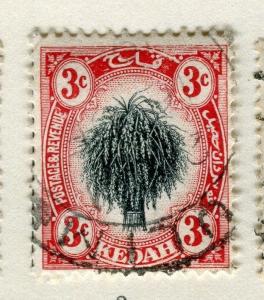 MALAYA KEDAH;  1912 early Rice sheaf issue fine used 3c. value