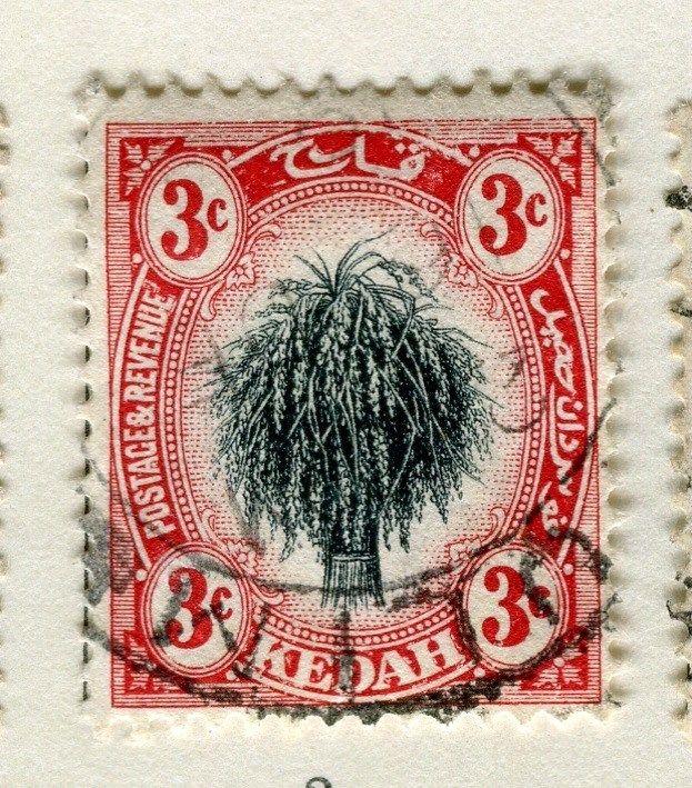 MALAYA KEDAH;  1912 early Rice sheaf issue fine used 3c. value