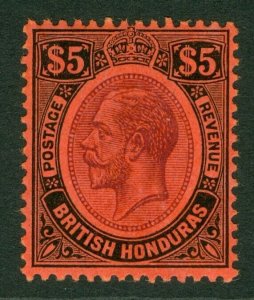 SG 125 British Honduras 1922-33. $5 purple & black/red. A pristine very...