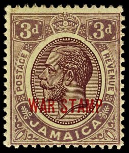 4359: Jamaica SG77 3d Purple on Yellow. WAR STAMP. 1919. Sc# MR11 Mi75 MM m...