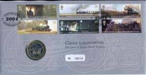 GB 2004 CLASSIC LOCOMOTIVES COIN COVER FDC £2 TWO POUND BUNC