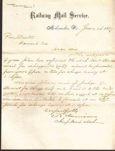 US - Railway Mail Service Letter - Milwaukee 1877