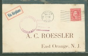 US  Test flight from Omaha, NE via Iowa City, IA to Chicago, IL on May 15, 1920.  Some edge staining/toning, not affecting stamp