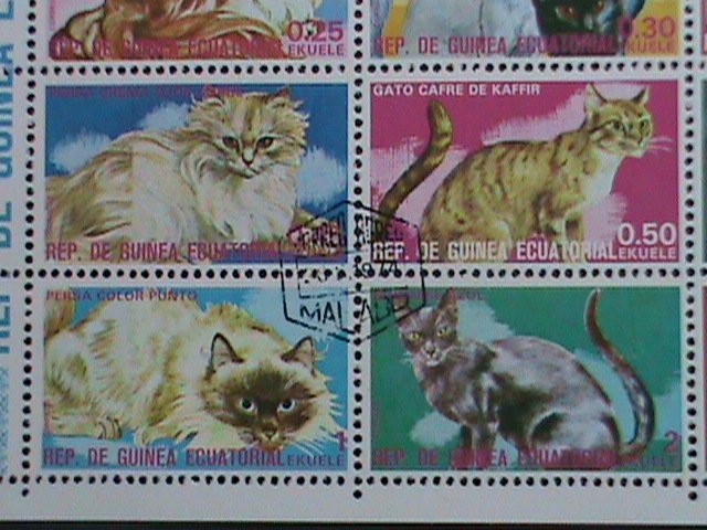 GUINEA EQUATORIAL-1974- COLORFUL BEAUTIFUL LOVELY  CATS CTO SHEET- VERY FINE