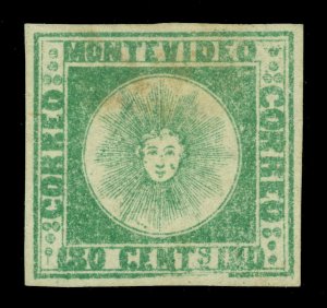 URUGUAY 1858  SUN   180c pale green  Scott # 5b  mint  MH VF