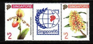 Singapore-Sc#686a,b- id8-unused NH set+sheet-Flowers-1994-