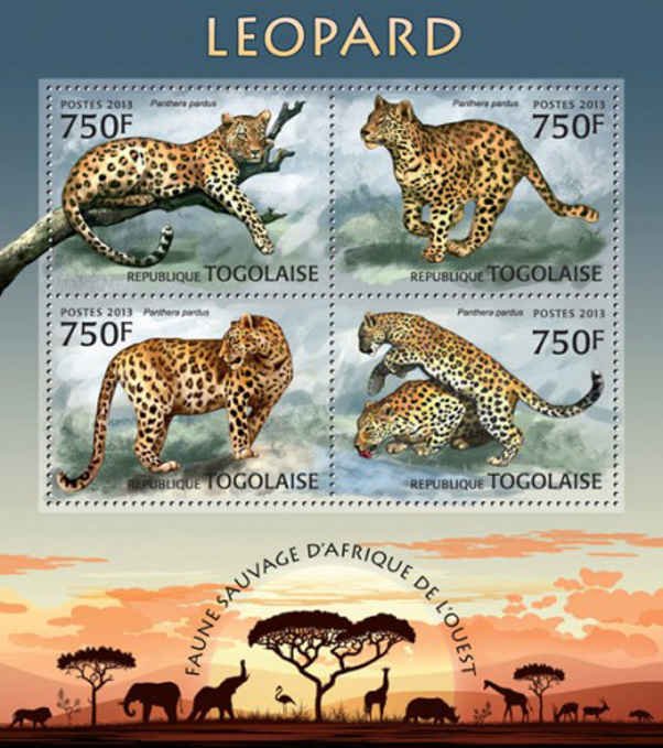 Togo - 2013 Leopards on Stamps - 4 Stamp  Sheet - 20H-547