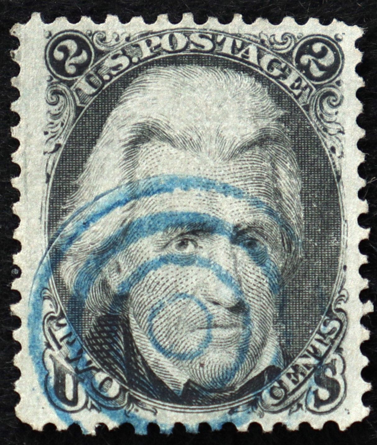 U.S. Used Stamp Scott 73 2c Jackson, VF XF. Lovely Blue Target