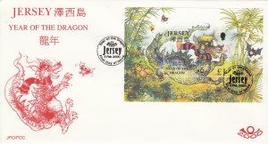 Jersey 2000  Year of the Dragon Miniature Sheet on FDC