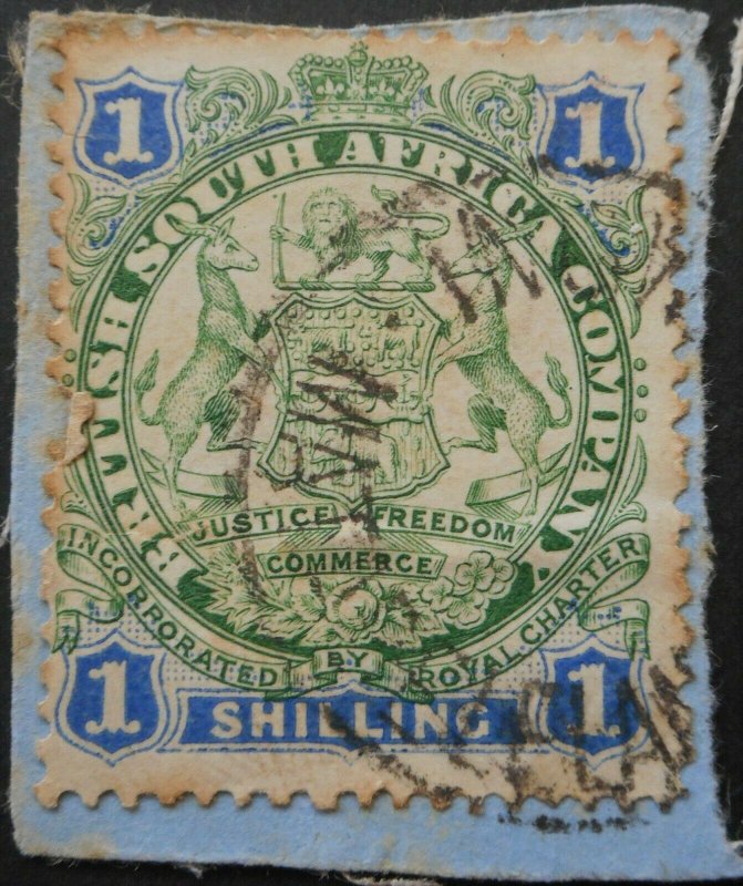 Rhodesia 1896 One Shilling with INGWANIA Date omitted (SC) postmark