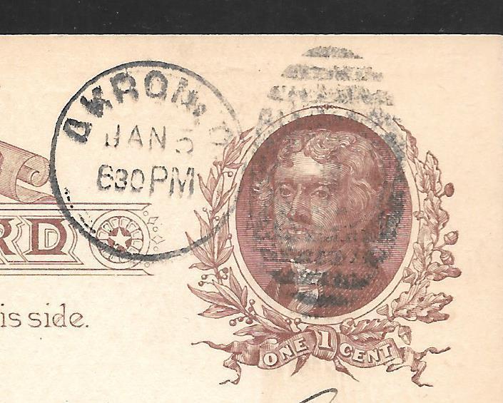 #UX8 AKRON OHIO. JAN/05/1887 1 Duplex Cancel (my1062)