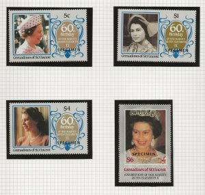 GREN OF ST.VINCENT. 1986 60TH BIRTHDAY QUEEN ELIZABETH II,SPECIMEN OVERPRINT SET