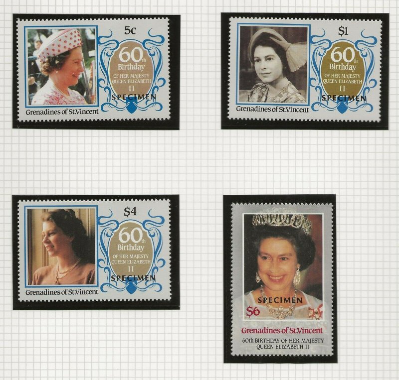 GREN OF ST.VINCENT. 1986 60TH BIRTHDAY QUEEN ELIZABETH II,SPECIMEN OVERPRINT SET