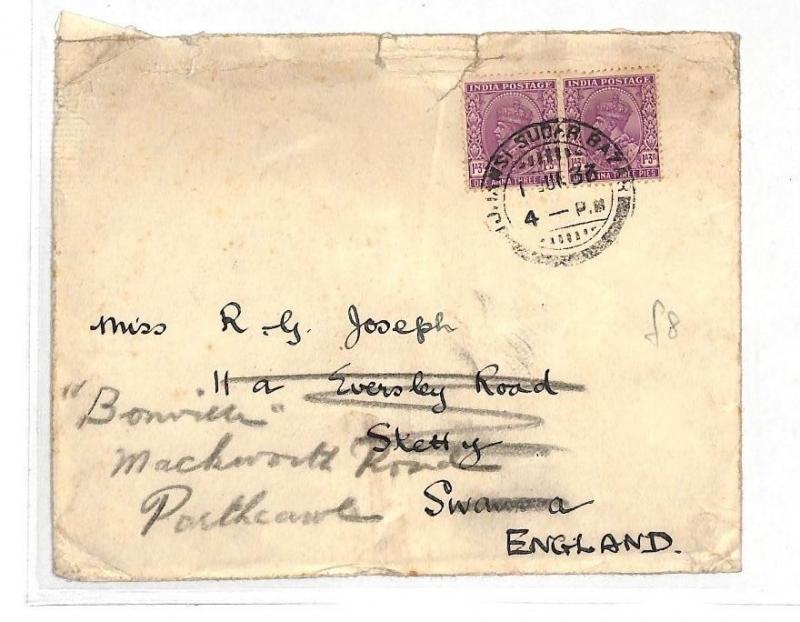 1933 India Swansea GB Cover {samwells-covers}PTS  AK278