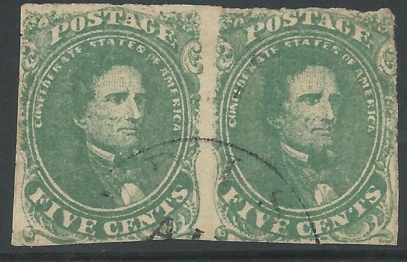 CSA Scott #1 Stone 2 Pos 36-37 Used Pair of Confederate Stamps Unidentified CDS