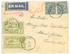 P2838 - INDIA, NICE AIR MAIL COVER FROM CHERAT TO LONDON 1932-