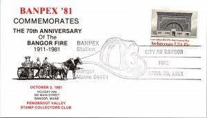 CITY OF BANGOR MAINE FIRE OF 1911 PICTORIAL POSTMARK COVER BANPEX  (1981) TYPE 4