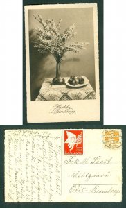 Denmark. 1933 Christmas Card 10 Ore. + Seal. Odis. Flowers,Vase,Fruit. Odis