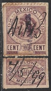 MEXICO REVENUES 1898 10c Rentas Indian & Talon Illegible Control R167 VFU