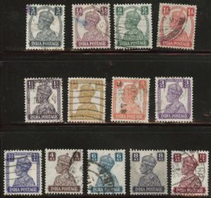 India Scott 168-179 used stamp set from 1941-1943