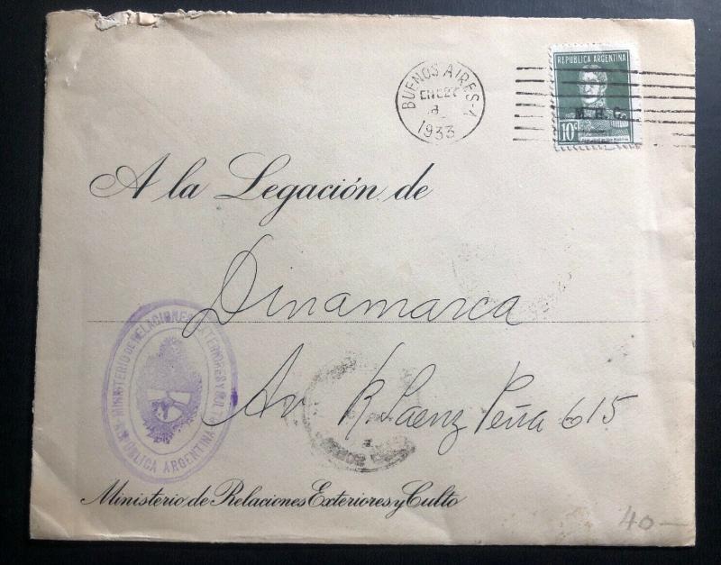 1933 Buenos Aires Argentina Official Diplomatic  Cover To Denmark Legation