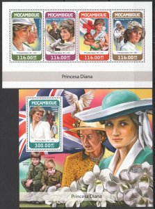 HM1292 2018 MOZAMBIQUE DIANA POPE JOHN PAUL II ELIZABETH II #9579-2+BL1356 MNH