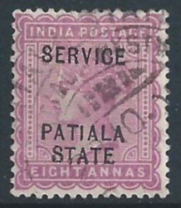 India-Convention States-Patiala #O13 Used 8a Queen Victoria Issue Ovptd. Ser...