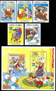 Caicos Islands 1984 Donald Duck Christmas 4 Stamp Set S/S 20K-003