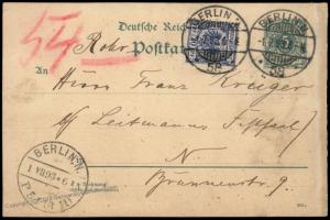 Germany 1893 Berlin Rohrpost Pneumatic Mail Cover 5pf Krone Adler 82598