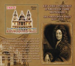 World Architectural Masterpiece Sir Christopher Wren Souvenir Sheet Mint NH