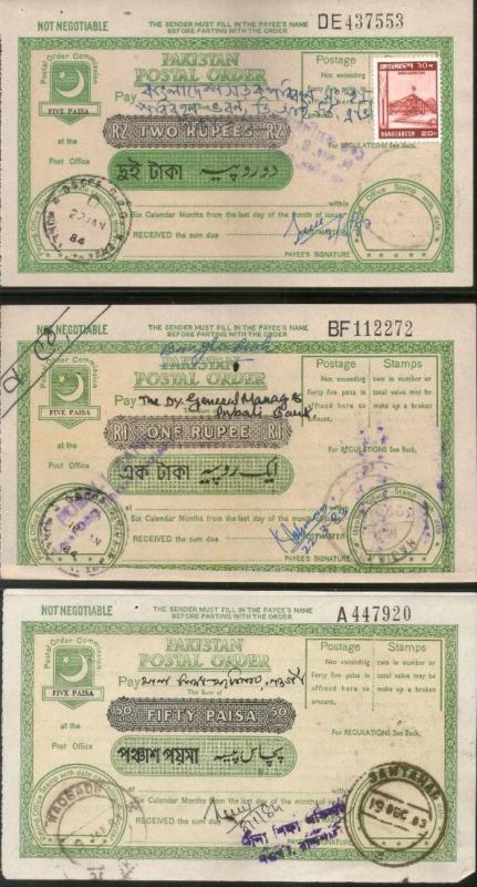 Pakistan 7 Different Postal order with additional stamps affixed used # 12575