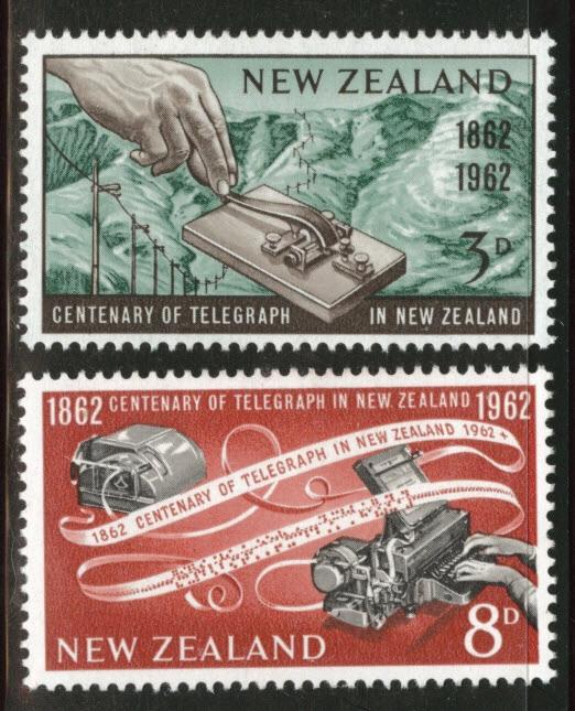 New Zealand Scott 356-7 MH* 1961  telegraph stamp 