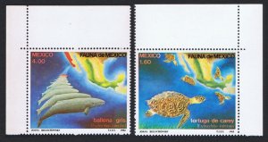 Mexico Whales Turtles Mexican Fauna 2v Top Corners 1982 MNH SC#1281-1282