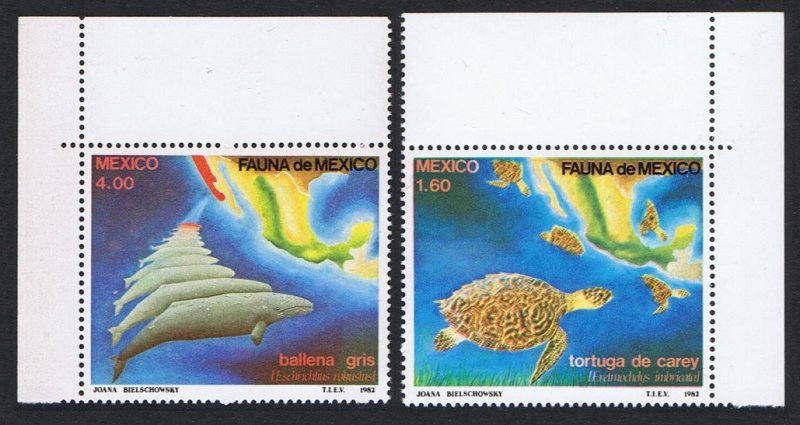 Mexico Whales Turtles Mexican Fauna 2v Top Corners 1982 MNH SC#1281-1282