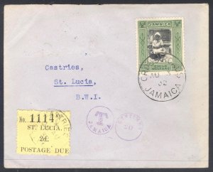 St Lucia 1932 2d Black on yellow POST DUE ON COVER Scott J2 SG D2 Cat £526($641)