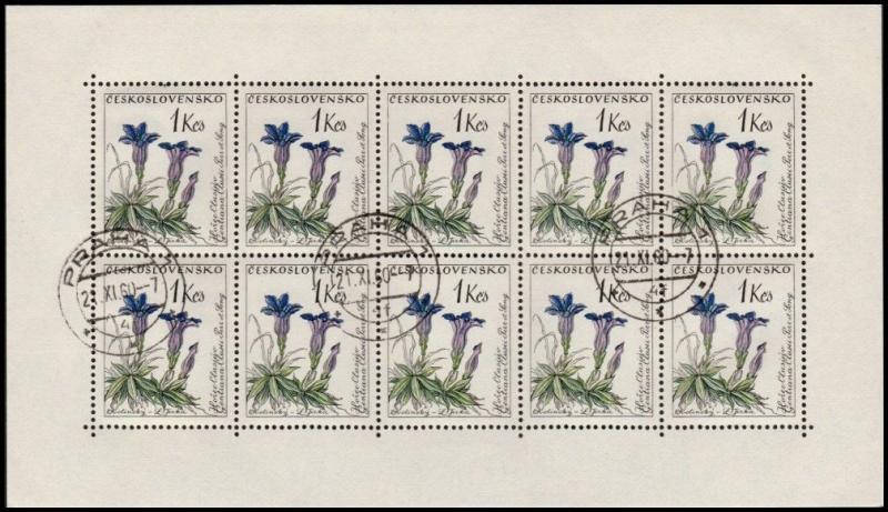 ✔️ CZECHOSLOVAKIA 1960 FLORA FLOWERS MINISHEET- MI. 1234/1239 (o) USED [CSB4A]