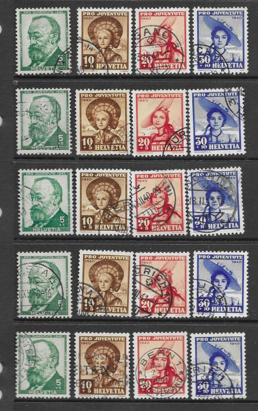 Switzerland B106-9 used set cpl. x 5 f-vf, see desc. 2019 CV $76.25