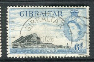 GIBRALTAR; 1950s early QEII Pictorial issue fine used 6d. value