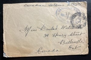 1918 Canadian Army Soldier Field Post Censored  Cover To Billiville Canada